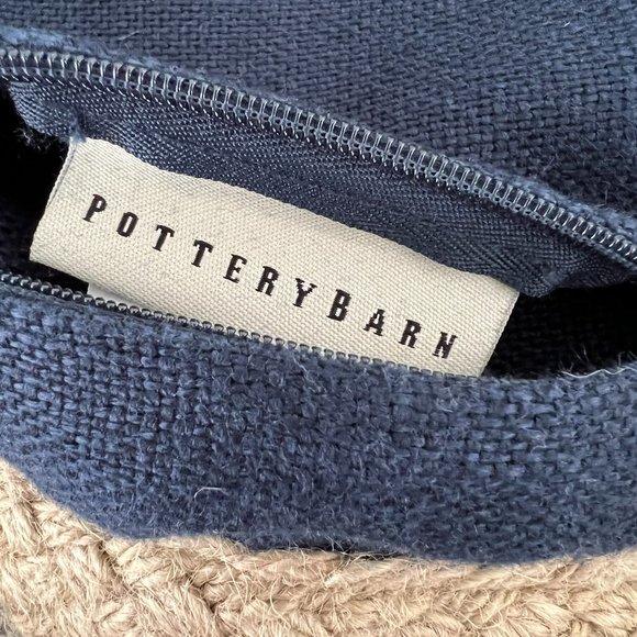 POTTERY BARN Jute Braid Linen Pillow Cover 20" Navy Blue - Picture 3 of 7